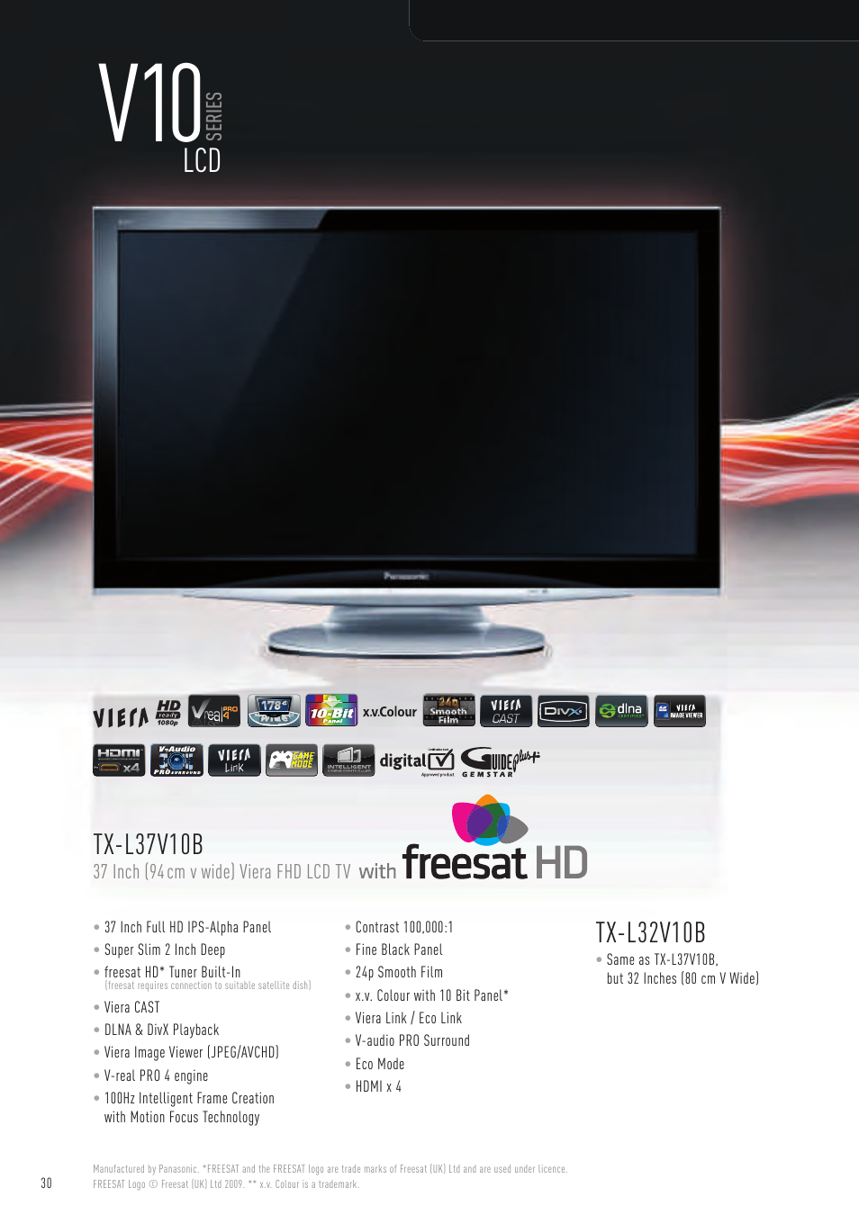 Tx-l32v10b, Tx-l37v10b, Series | Panasonic VIERA TX-P50G10B User Manual | Page 32 / 47