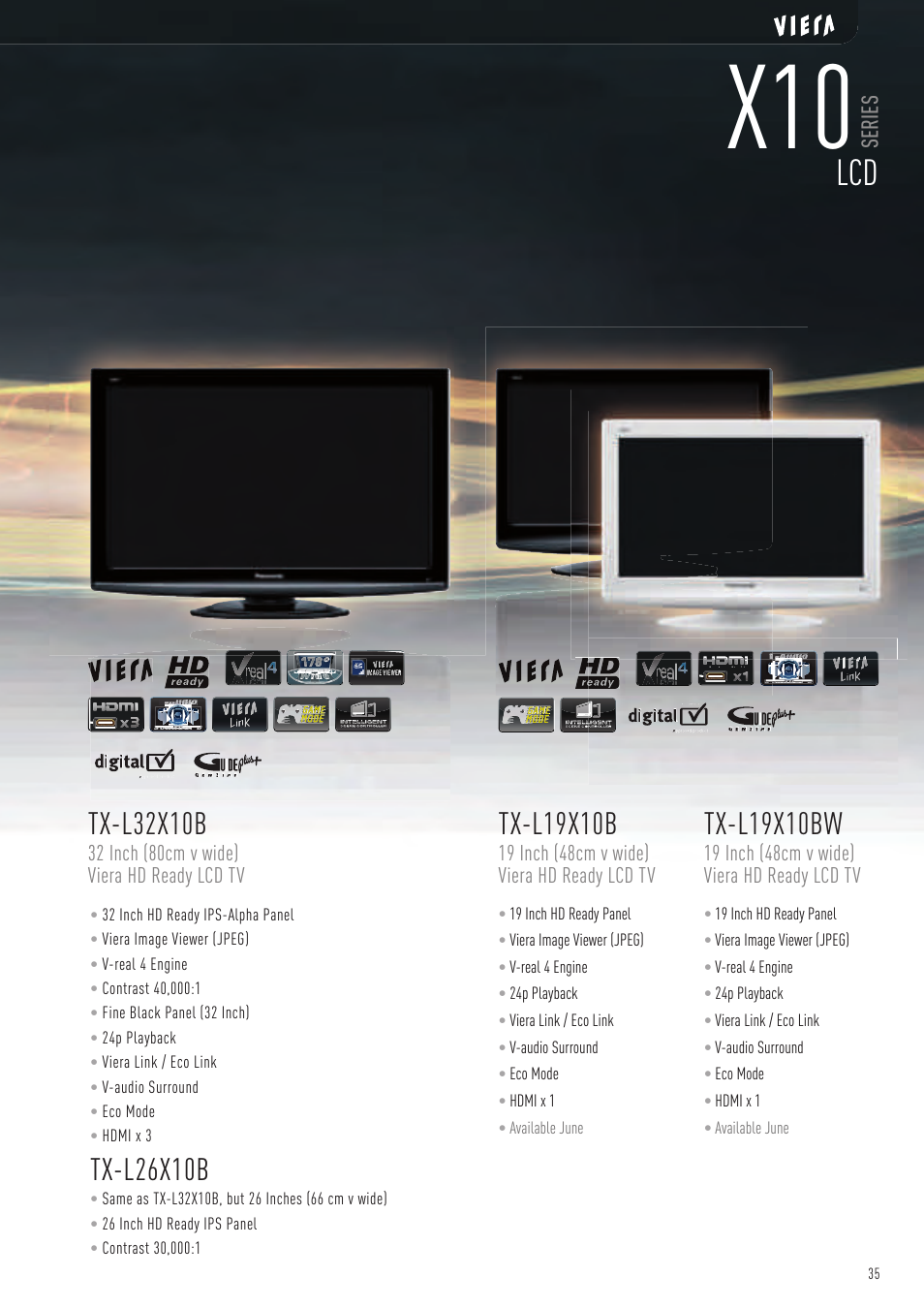 Tx-l19x10b, Tx-l19x10bw, Tx-l26x10b | Tx-l32x10b, Series, 19 inch (48cm v wide) viera hd ready lcd tv, 32 inch (80cm v wide) viera hd ready lcd tv | Panasonic VIERA TX-P50G10B User Manual | Page 37 / 47