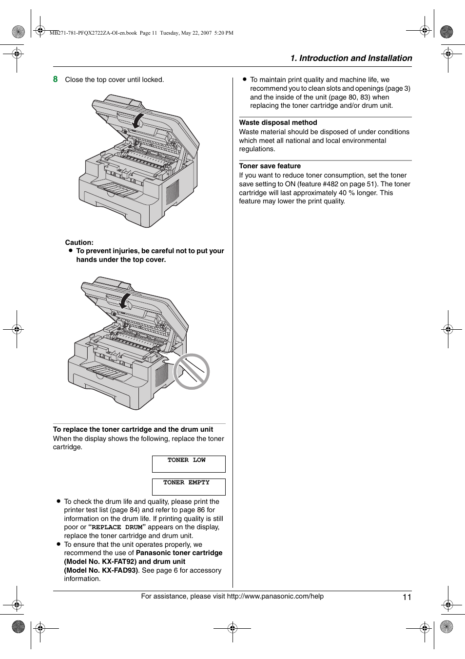 Panasonic KX-MB271 User Manual | Page 11 / 96