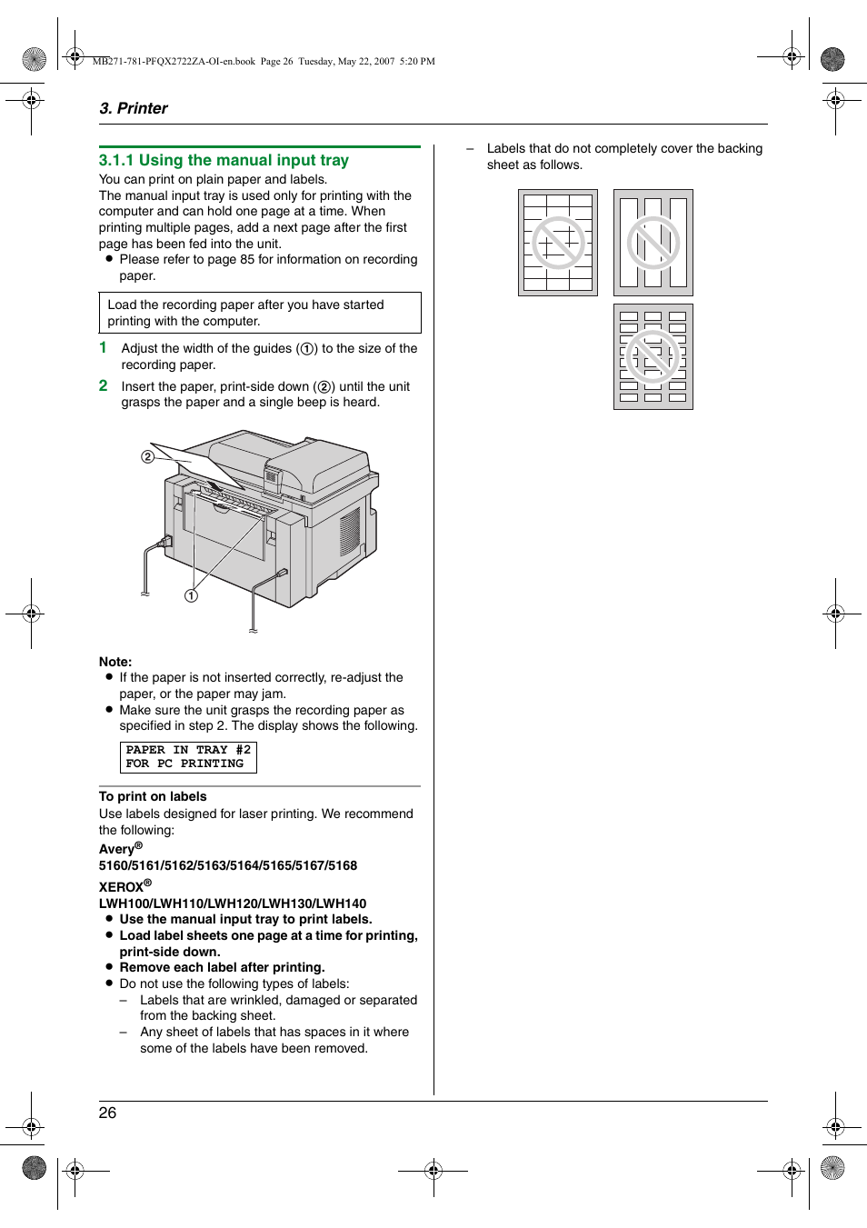 Panasonic KX-MB271 User Manual | Page 26 / 96