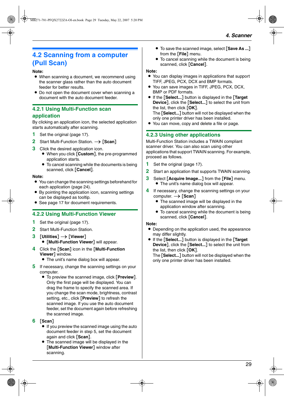 2 scanning from a computer (pull scan), Scanning from a computer (pull scan), 2 scanning from a computer (pull scan) | Panasonic KX-MB271 User Manual | Page 29 / 96