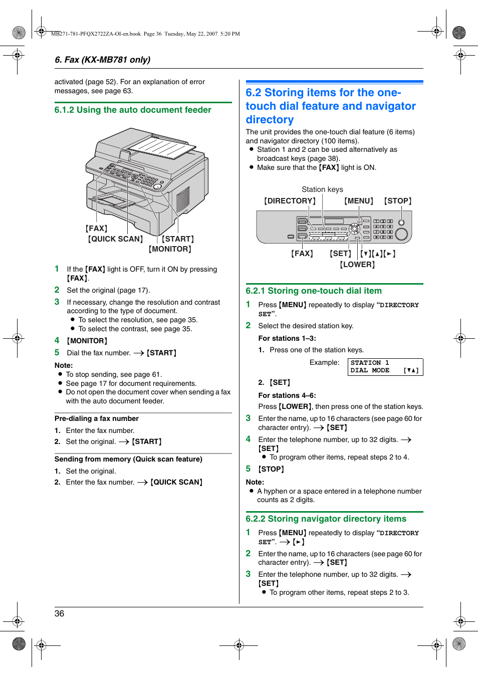 Panasonic KX-MB271 User Manual | Page 36 / 96