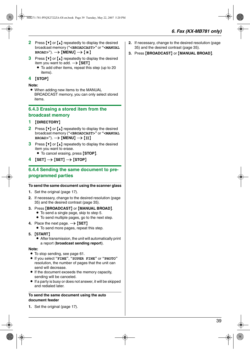 Panasonic KX-MB271 User Manual | Page 39 / 96