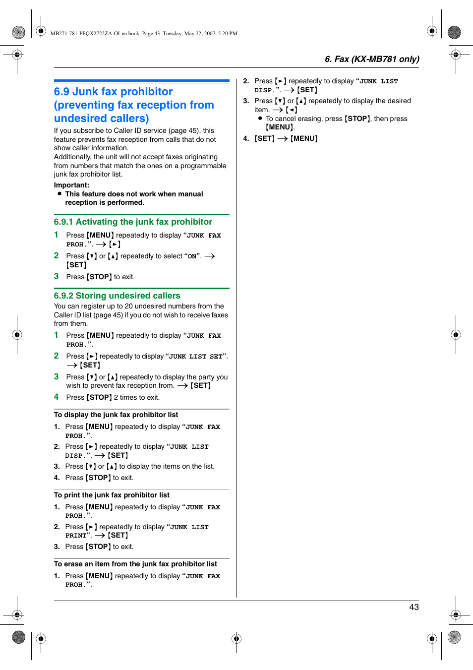 Panasonic KX-MB271 User Manual | Page 43 / 96
