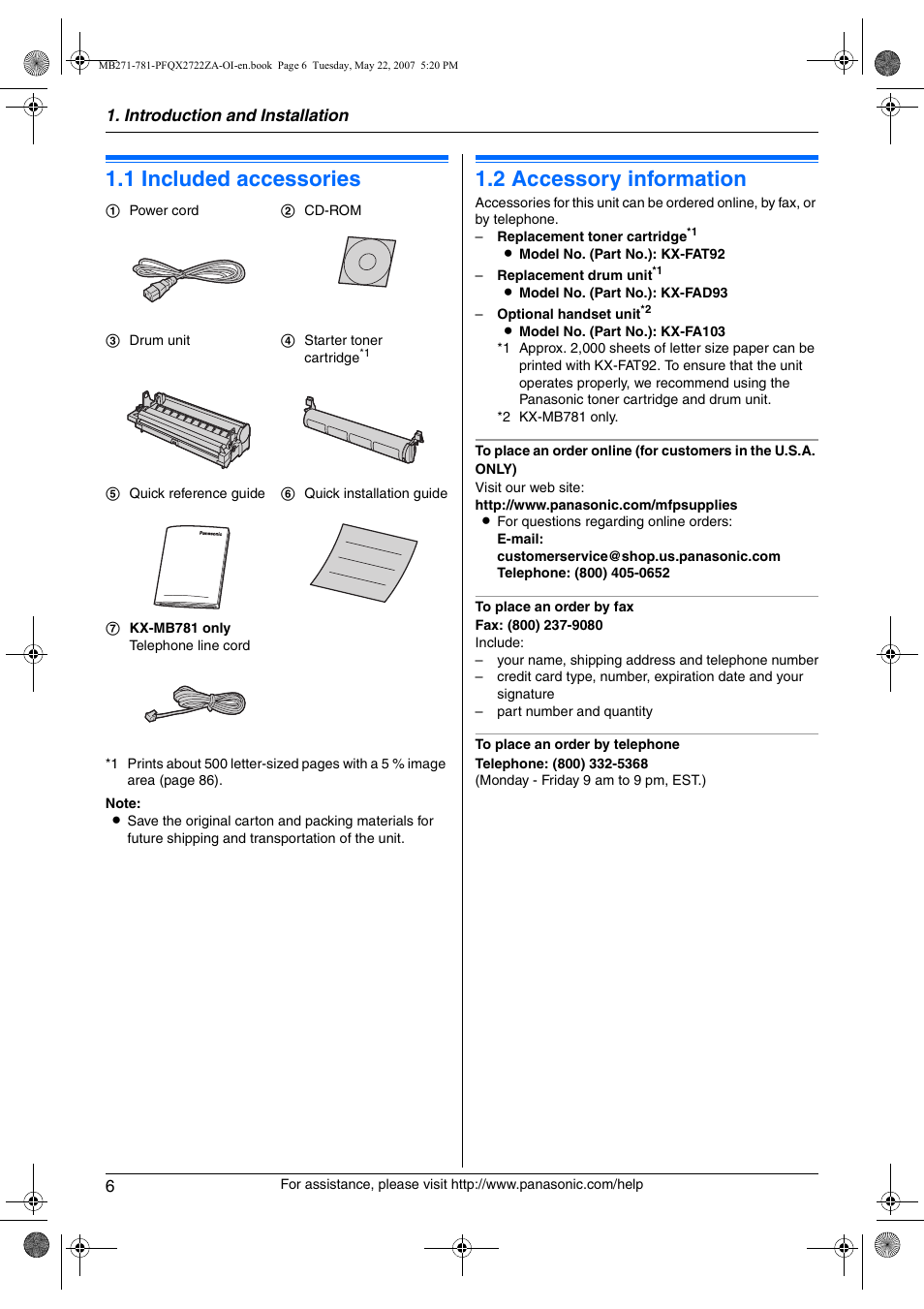 Panasonic KX-MB271 User Manual | Page 6 / 96