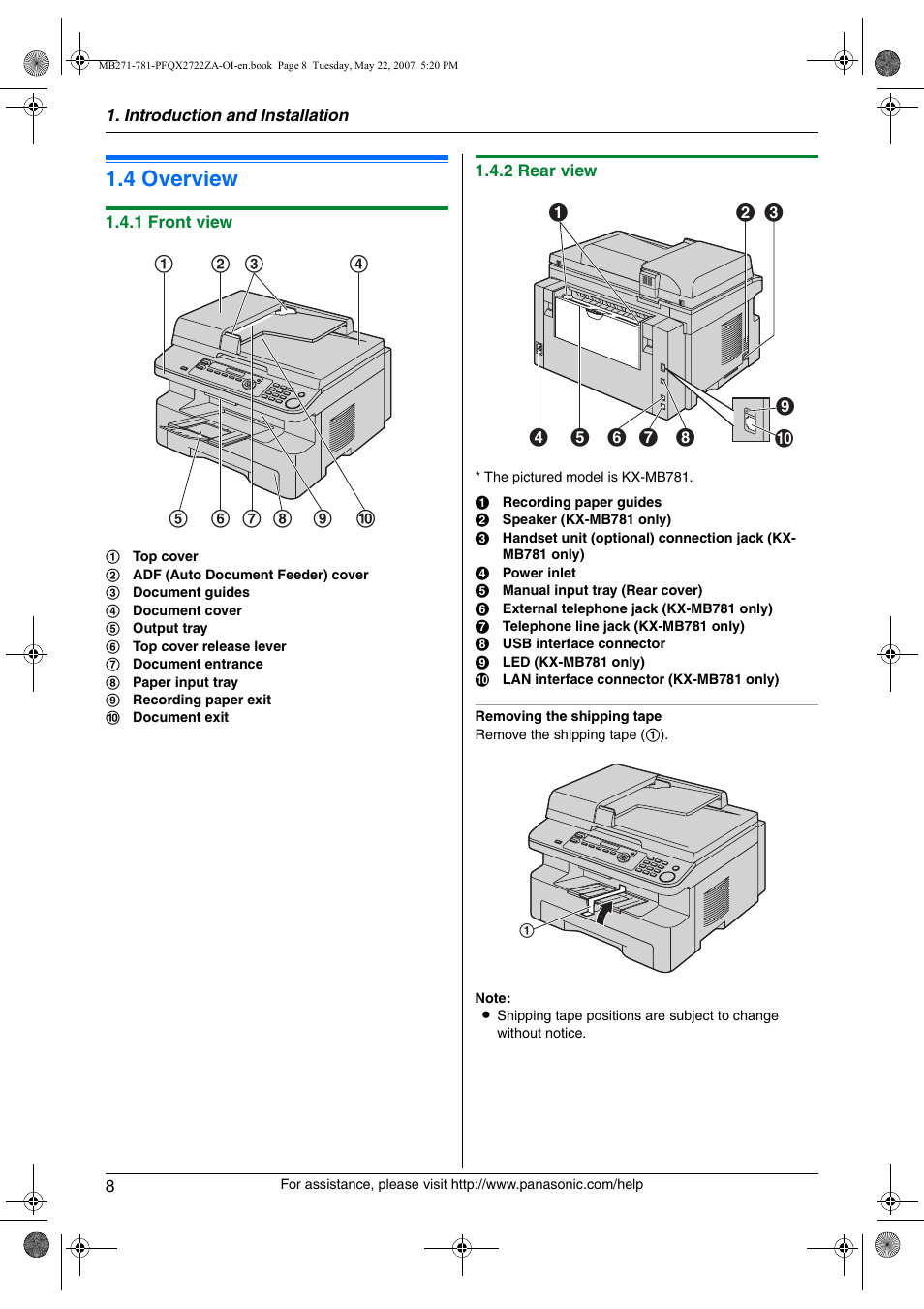 4 overview, Overview, 4 overview | Panasonic KX-MB271 User Manual | Page 8 / 96