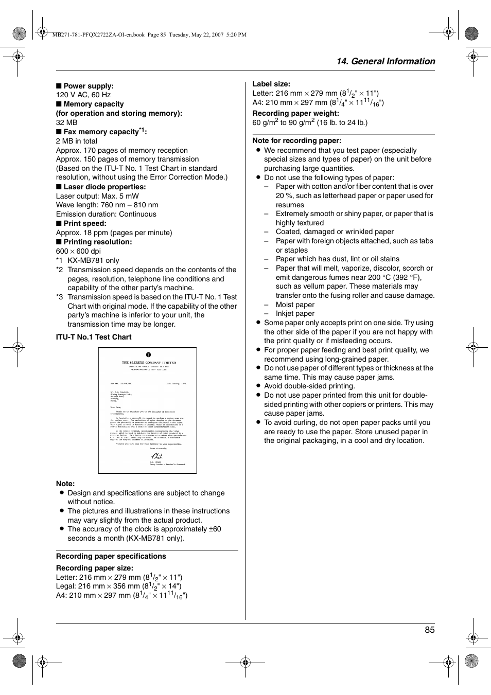 Tion, General information 85 | Panasonic KX-MB271 User Manual | Page 85 / 96