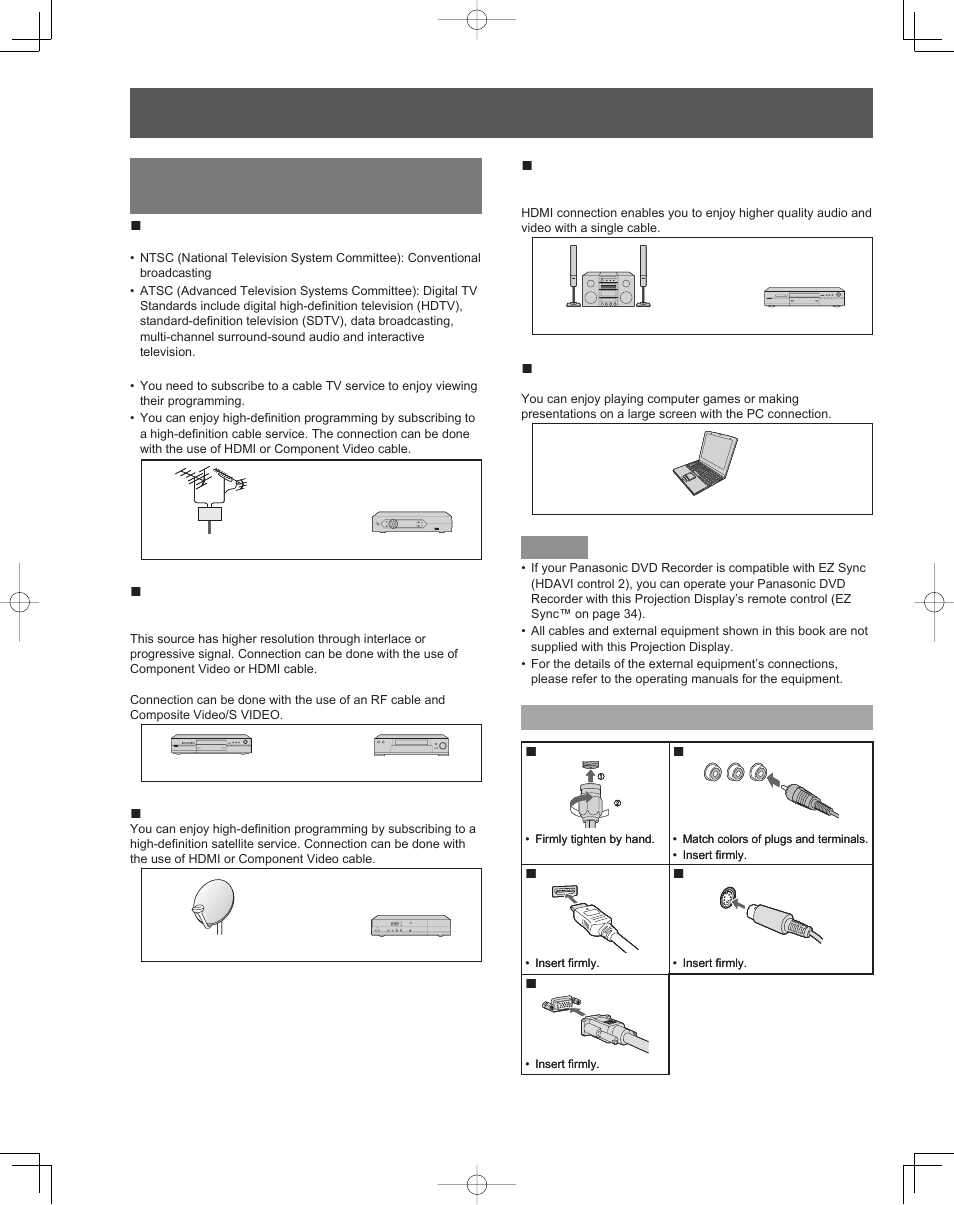 Installation, Connected equipment introduction (signal source) | Panasonic PT-61LCZ7 User Manual | Page 12 / 68