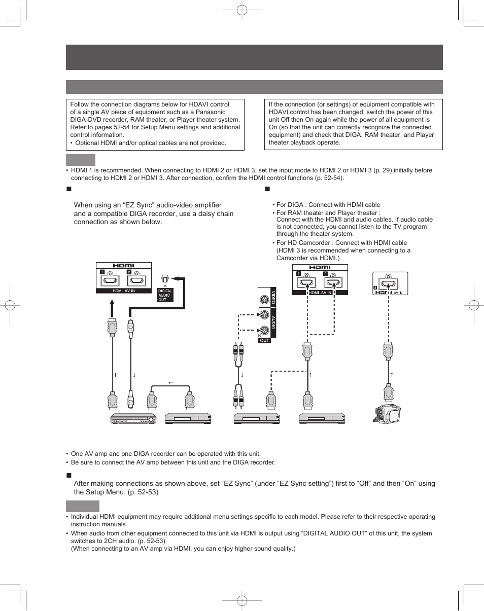 Ez sync™ connections | Panasonic PT-61LCZ7 User Manual | Page 22 / 68