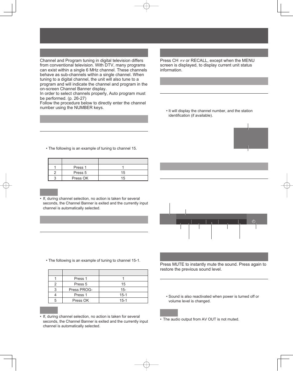 2 abc-hd, Channel and program tuning, Unit status display | Audio mute | Panasonic PT-61LCZ7 User Manual | Page 30 / 68