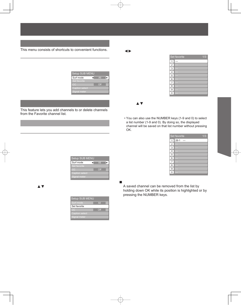 Basic operation, Display the sub menu, Favorite feature | Set favorite feature, Press sub menu to display the setup sub menu | Panasonic PT-61LCZ7 User Manual | Page 31 / 68