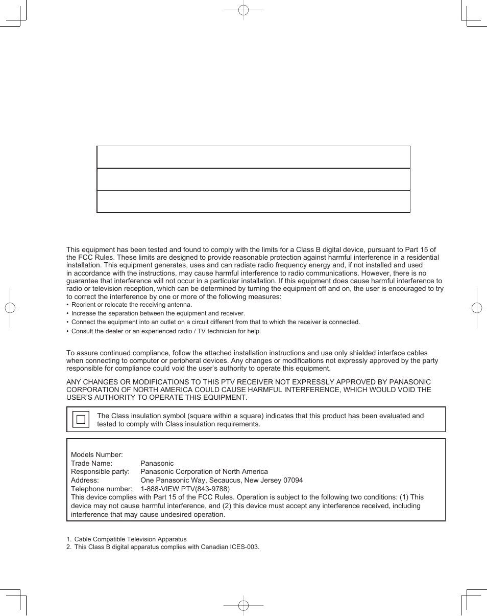 Dear panasonic customer, Usa), Puerto rico) | Canada) | Panasonic PT-61LCZ7 User Manual | Page 4 / 68