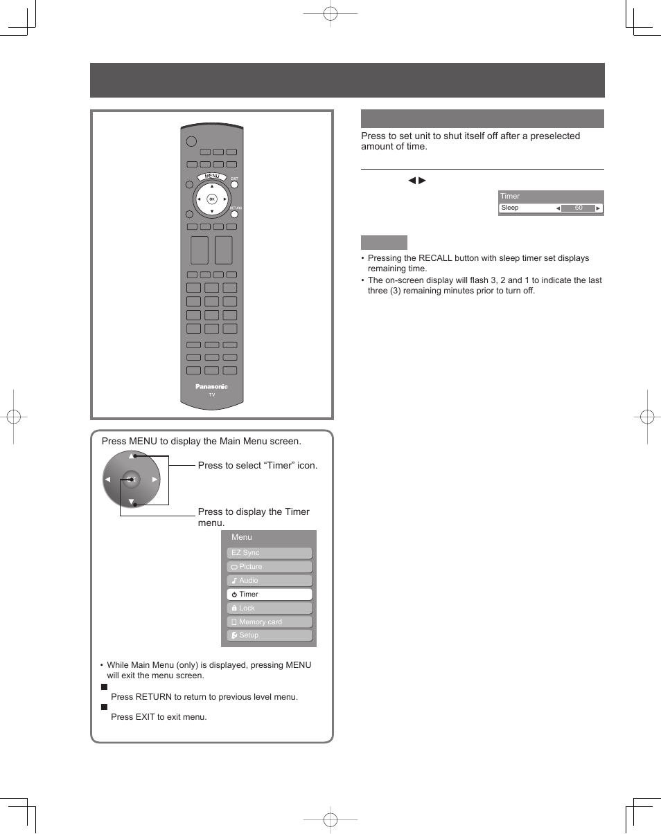Sleep timer feature, Set sleep timer | Panasonic PT-61LCZ7 User Manual | Page 40 / 68