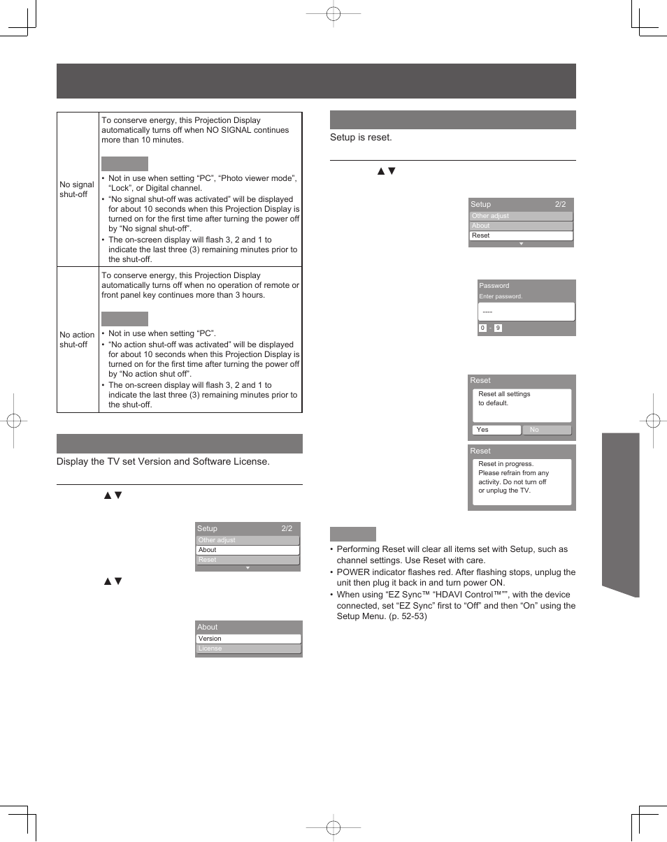 Advanced op er a tion, About, Reset | Panasonic PT-61LCZ7 User Manual | Page 55 / 68