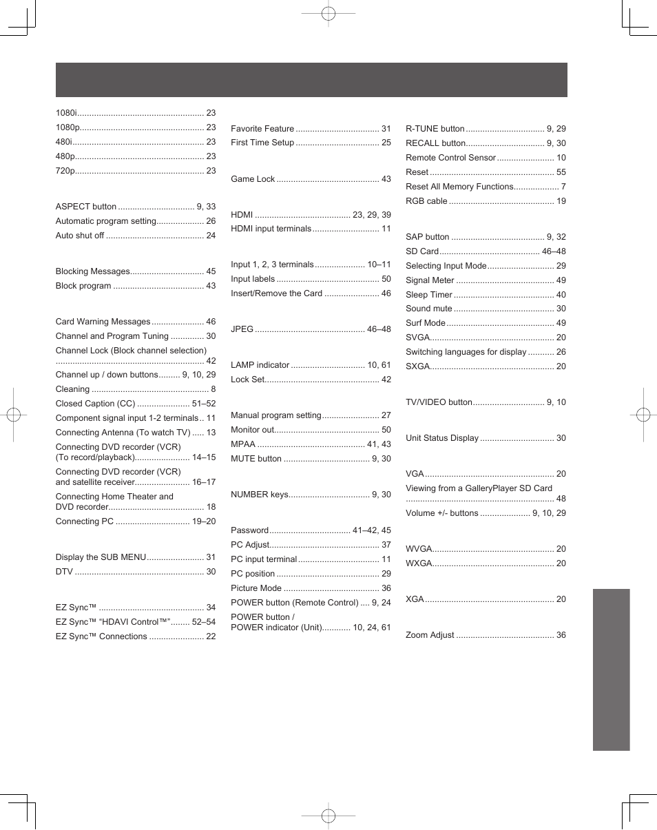 Index, Information | Panasonic PT-61LCZ7 User Manual | Page 67 / 68