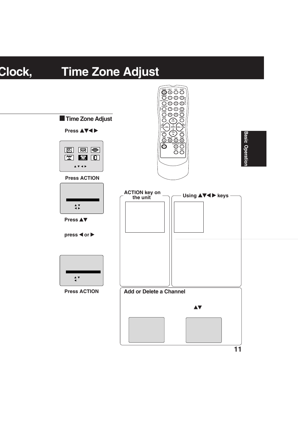 Cu p e d, Clock, time zone adjust | Panasonic PV-C1323A User Manual | Page 11 / 40