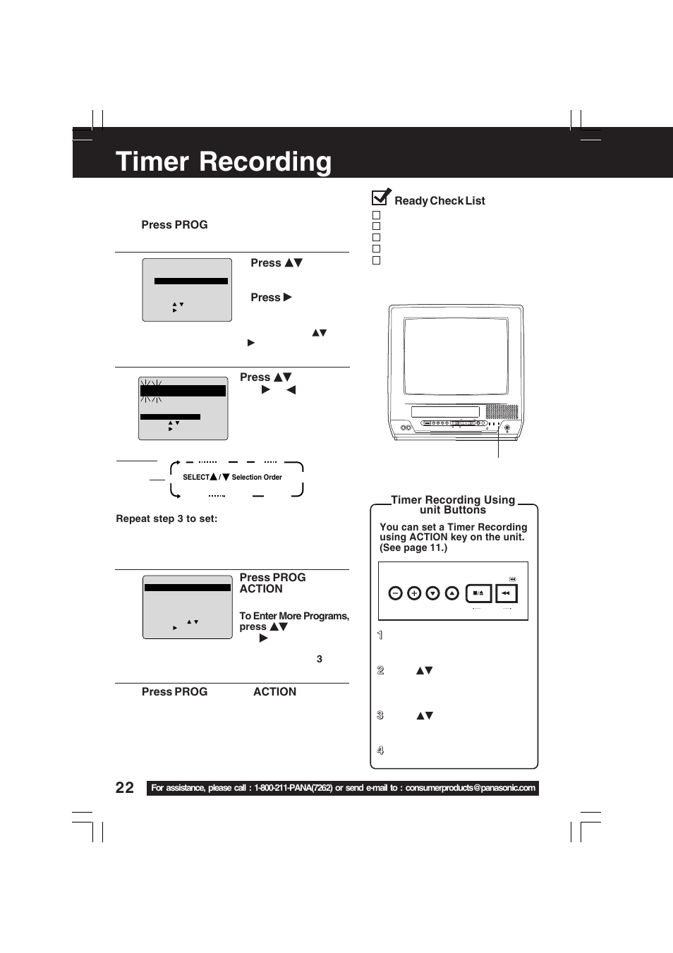 Timer operation, Timer recording | Panasonic PV-C1323A User Manual | Page 22 / 40