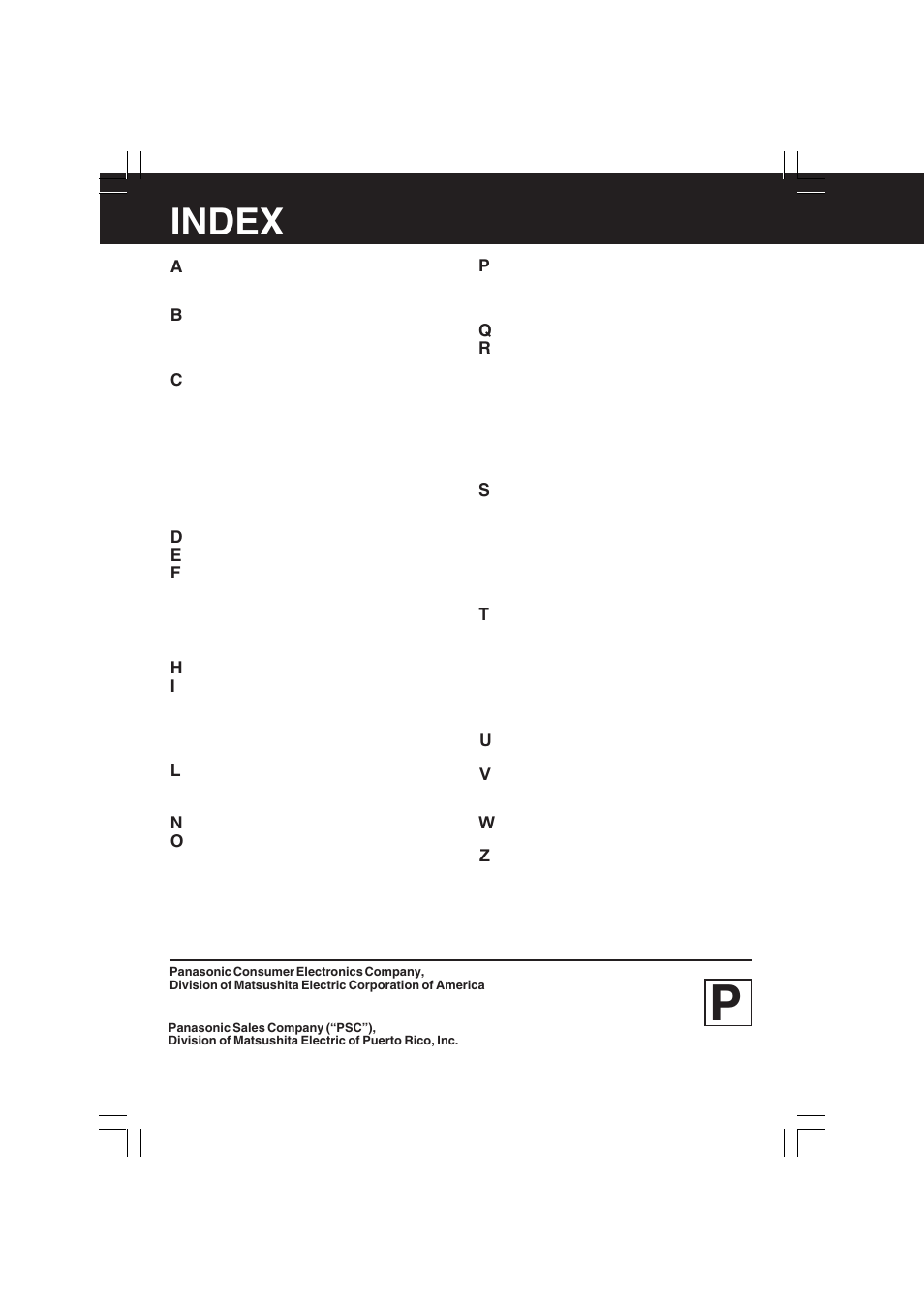 Index | Panasonic PV-C1323A User Manual | Page 40 / 40