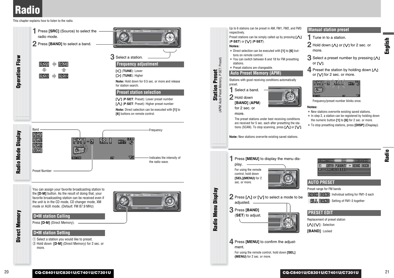 Radio, English | Panasonic C7301U User Manual | Page 11 / 66