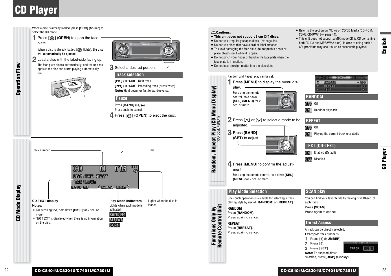 Cd player, English | Panasonic C7301U User Manual | Page 12 / 66