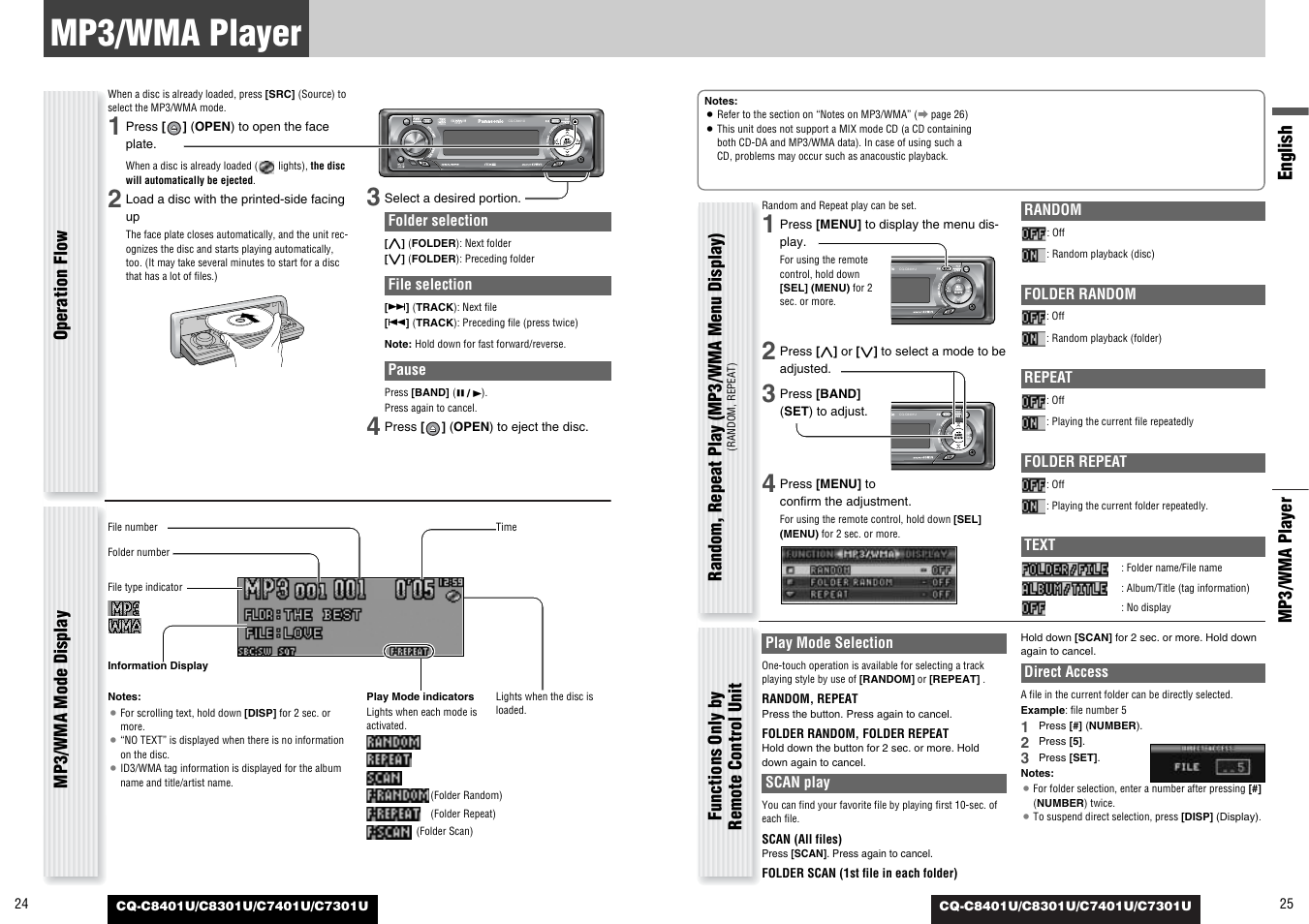 Mp3/wma player, English | Panasonic C7301U User Manual | Page 13 / 66