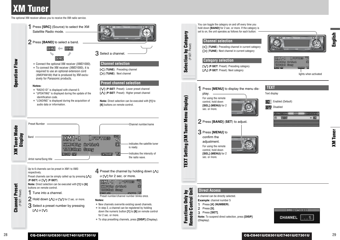 Xm tuner, English | Panasonic C7301U User Manual | Page 15 / 66