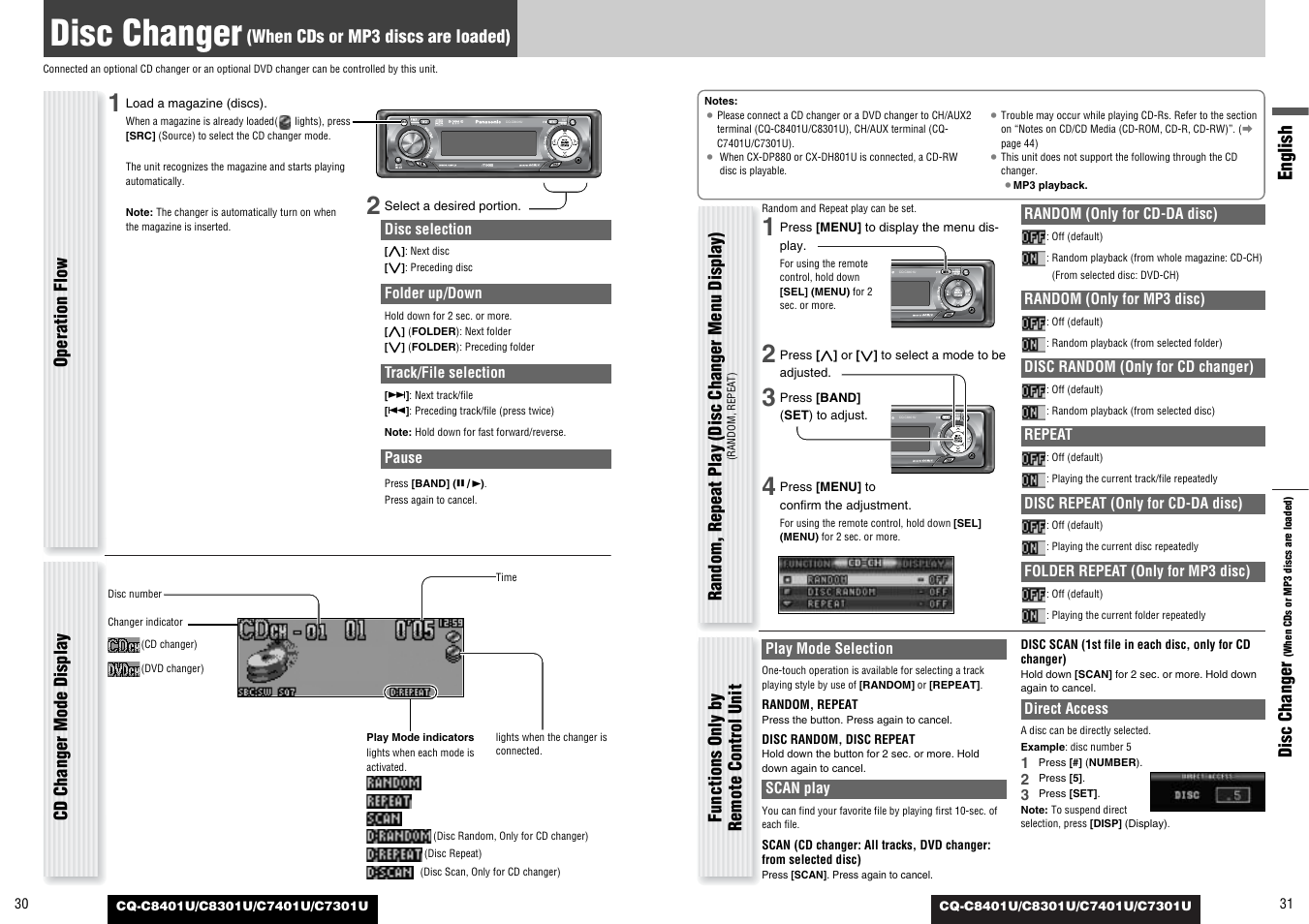 Disc changer, English | Panasonic C7301U User Manual | Page 16 / 66