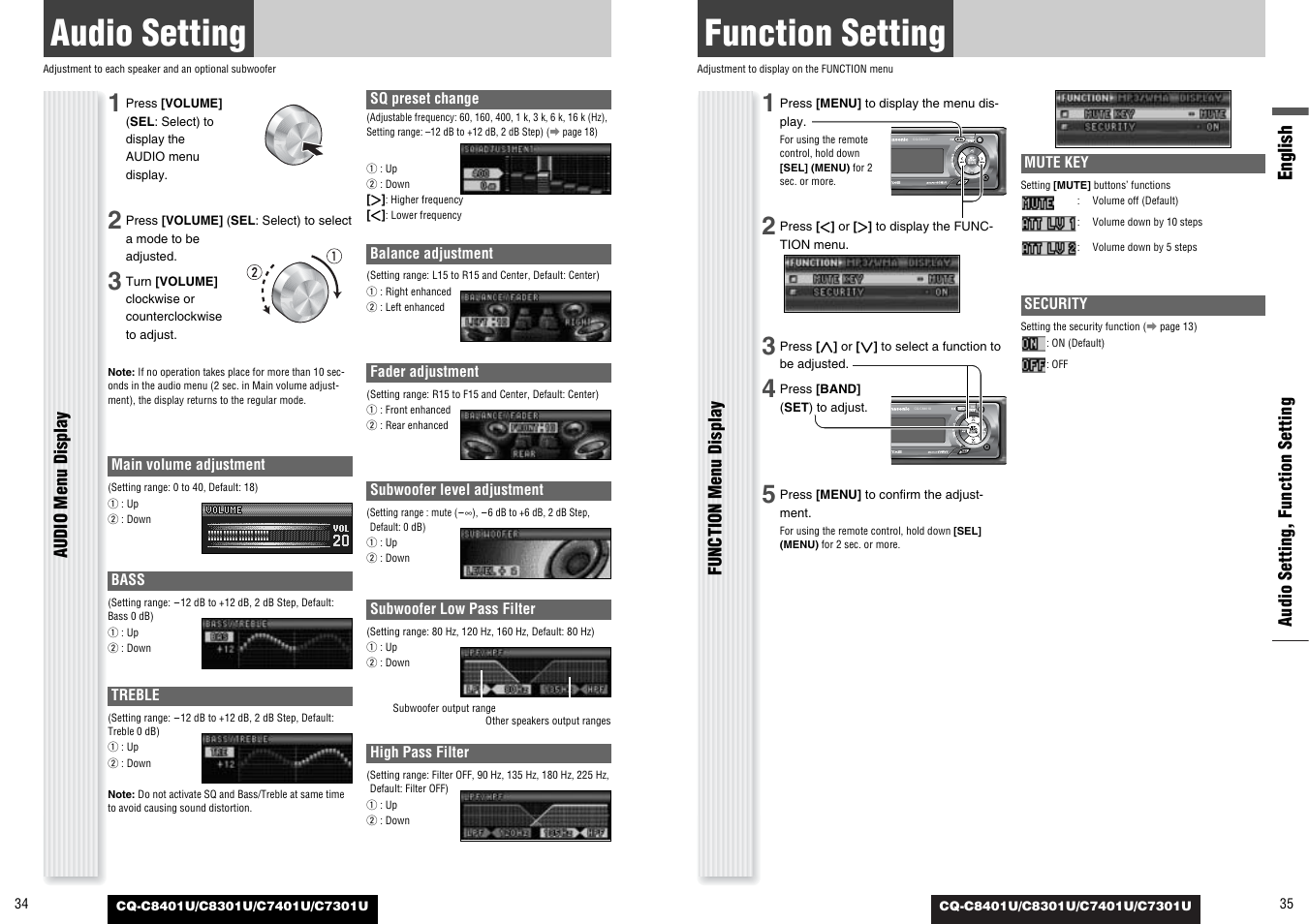 Audio setting, Function setting, English | Panasonic C7301U User Manual | Page 18 / 66