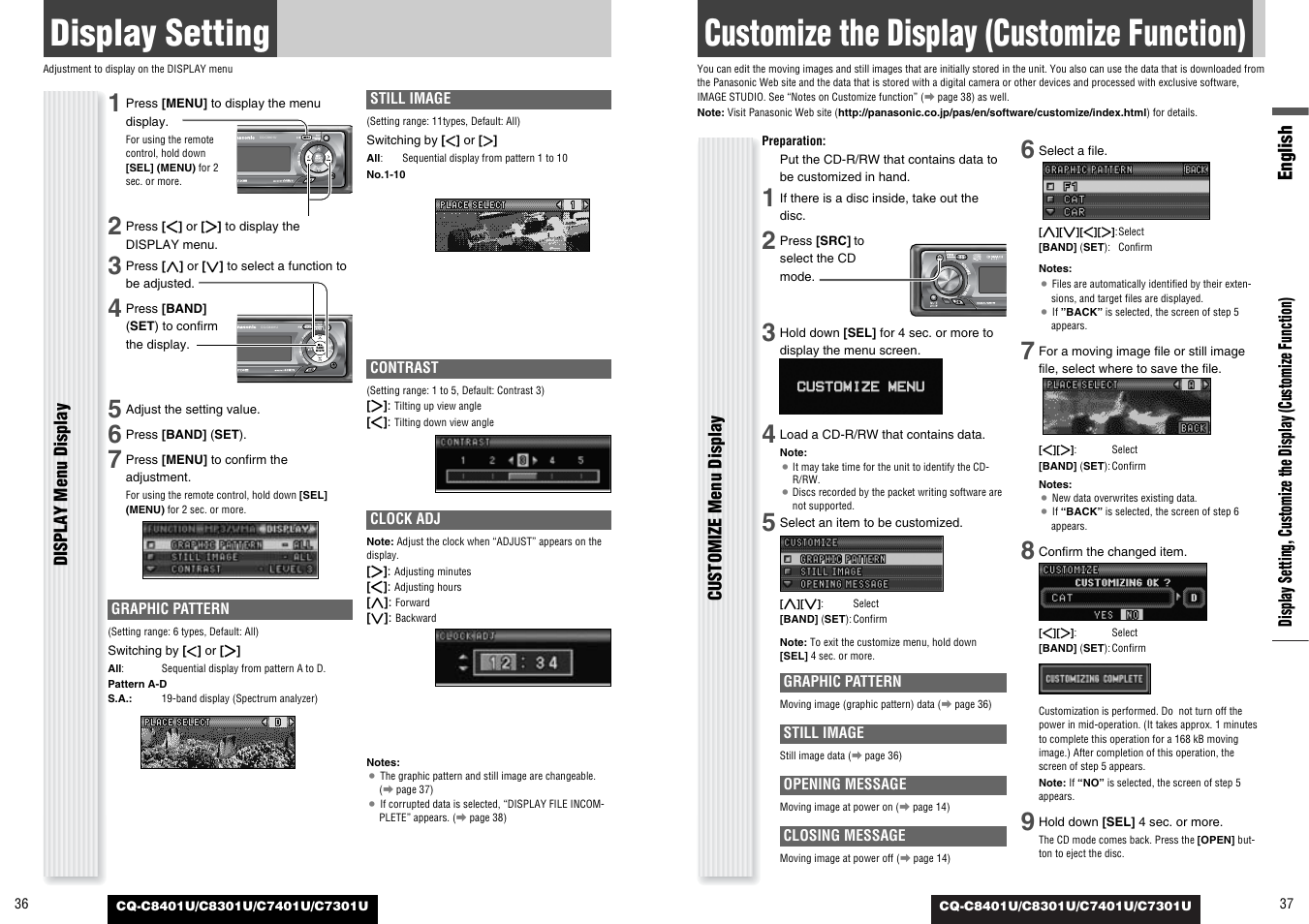 Display setting, Customize the display, Customize the display (customize function) | English | Panasonic C7301U User Manual | Page 19 / 66