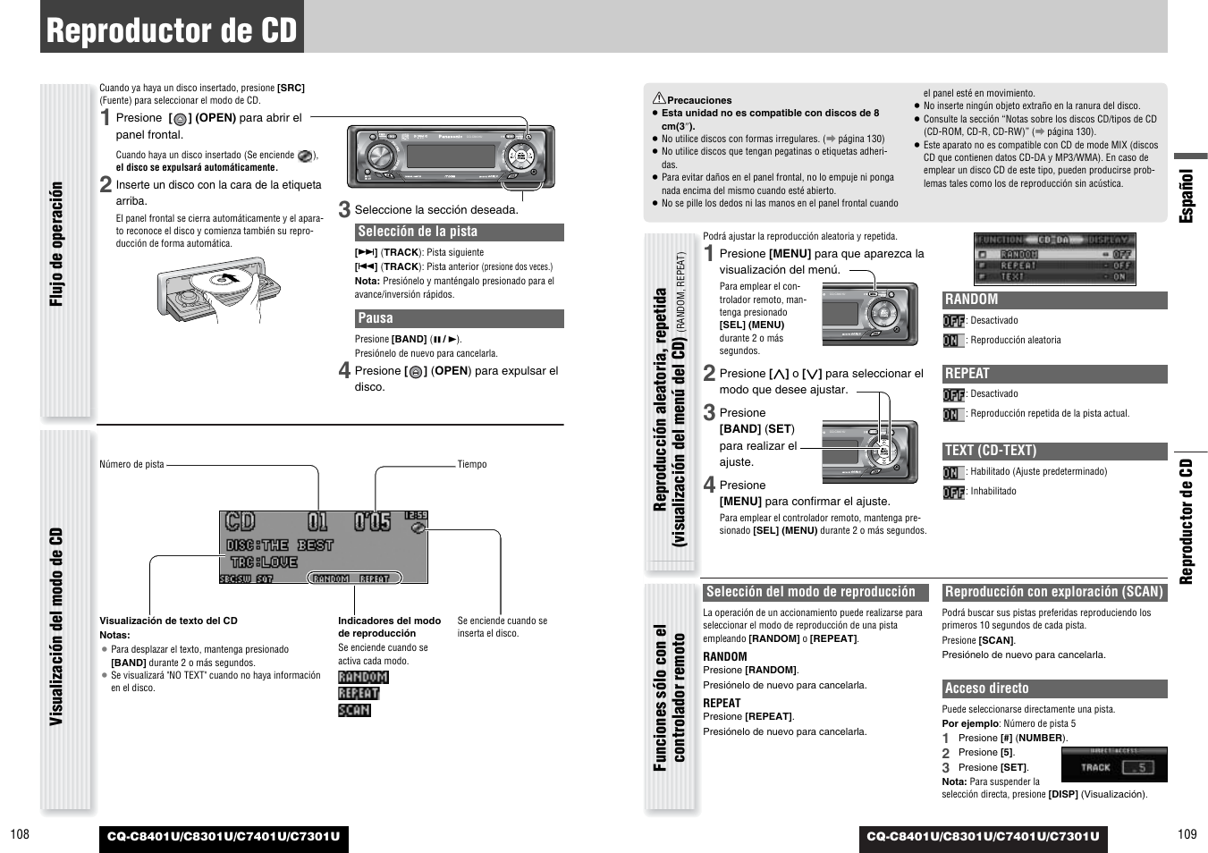Reproductor de cd, Español | Panasonic C7301U User Manual | Page 55 / 66