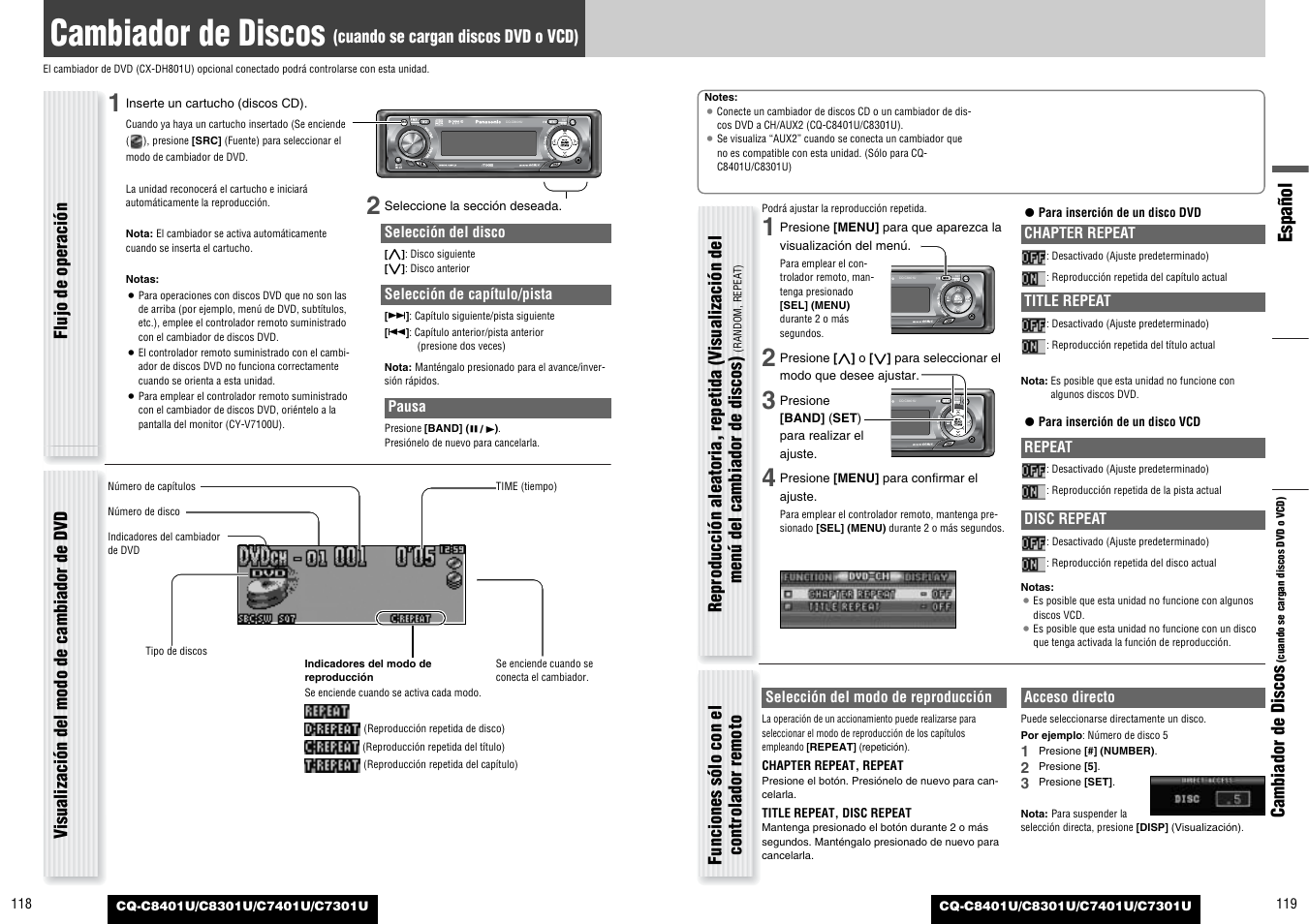 Cambiador de discos, Español | Panasonic C7301U User Manual | Page 60 / 66