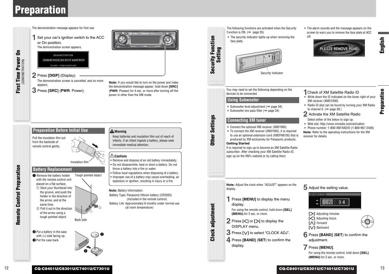 Preparation, English | Panasonic C7301U User Manual | Page 7 / 66