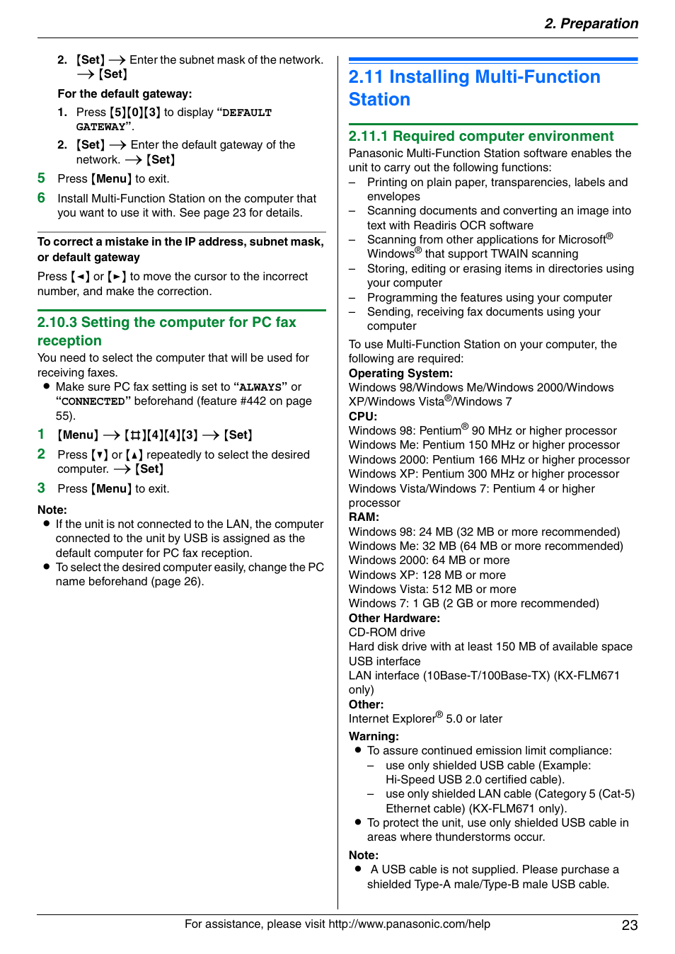 11 installing multi-function station, Installing multi-function station, 11 installing multi-function station | Preparation 23, 3 setting the computer for pc fax reception, 1 required computer environment | Panasonic KX-FLM671 User Manual | Page 23 / 92