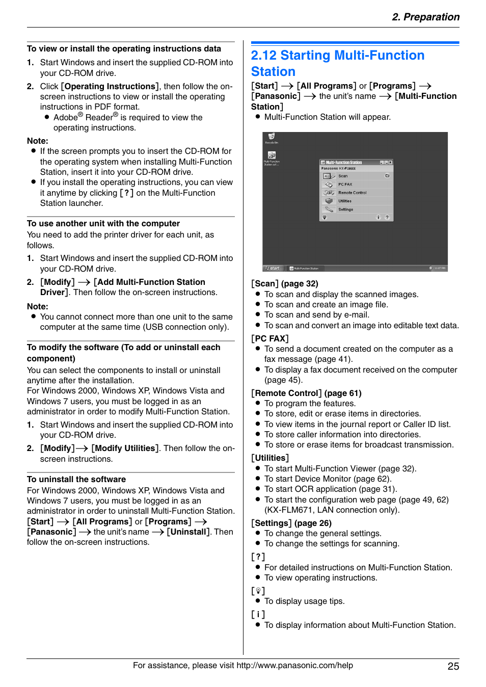 12 starting multi-function station, Starting multi-function station, 12 starting multi-function station | Preparation 25 | Panasonic KX-FLM671 User Manual | Page 25 / 92