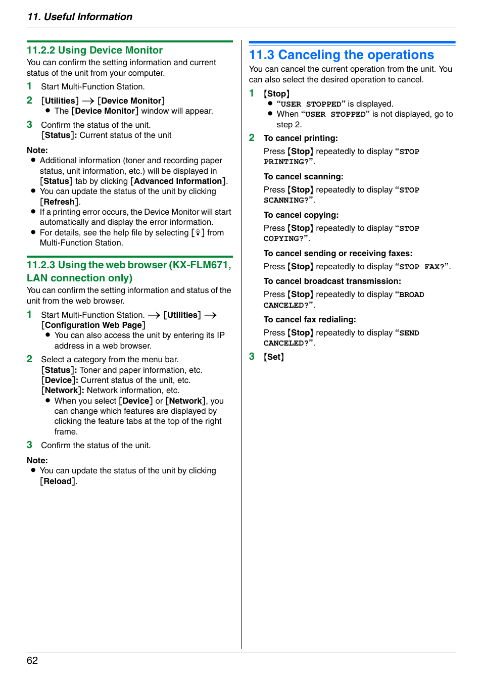 3 canceling the operations, Canceling the operations, 3 canceling the operations | Panasonic KX-FLM671 User Manual | Page 62 / 92