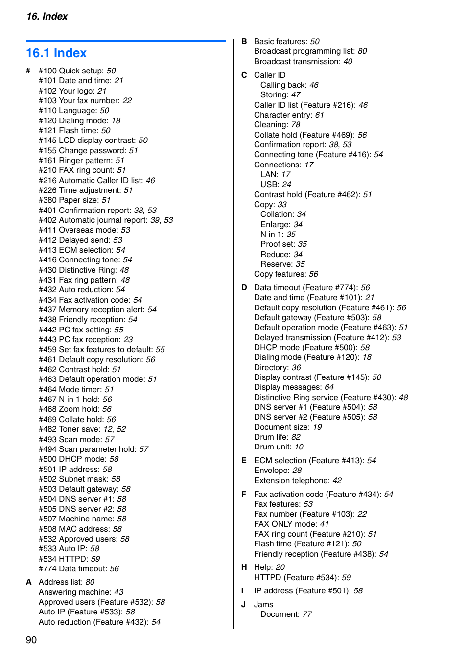 Index, 1 index, Index 90 | Panasonic KX-FLM671 User Manual | Page 90 / 92