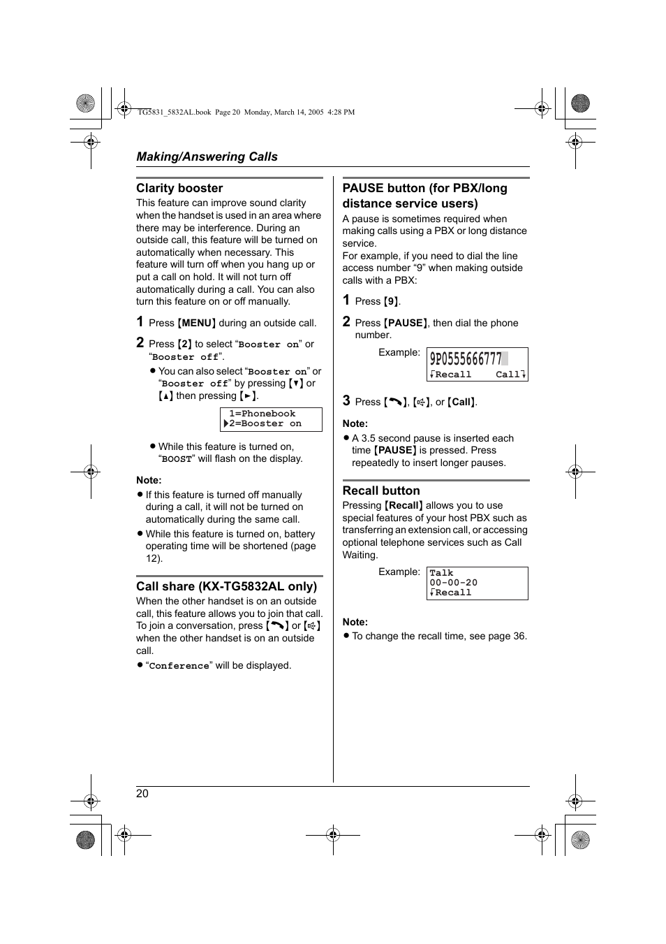 Panasonic KX-TG5832AL User Manual | Page 20 / 68