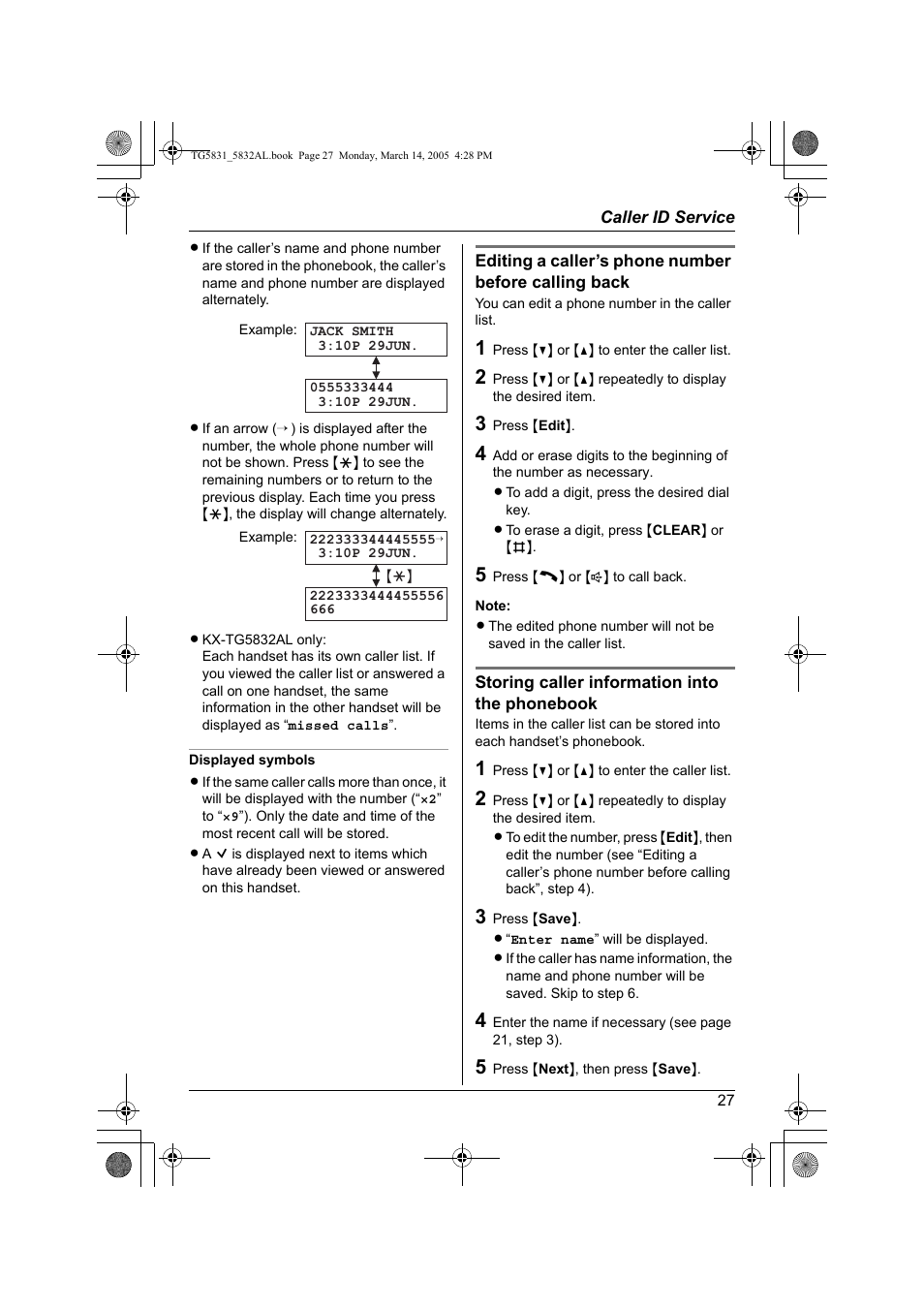 Panasonic KX-TG5832AL User Manual | Page 27 / 68