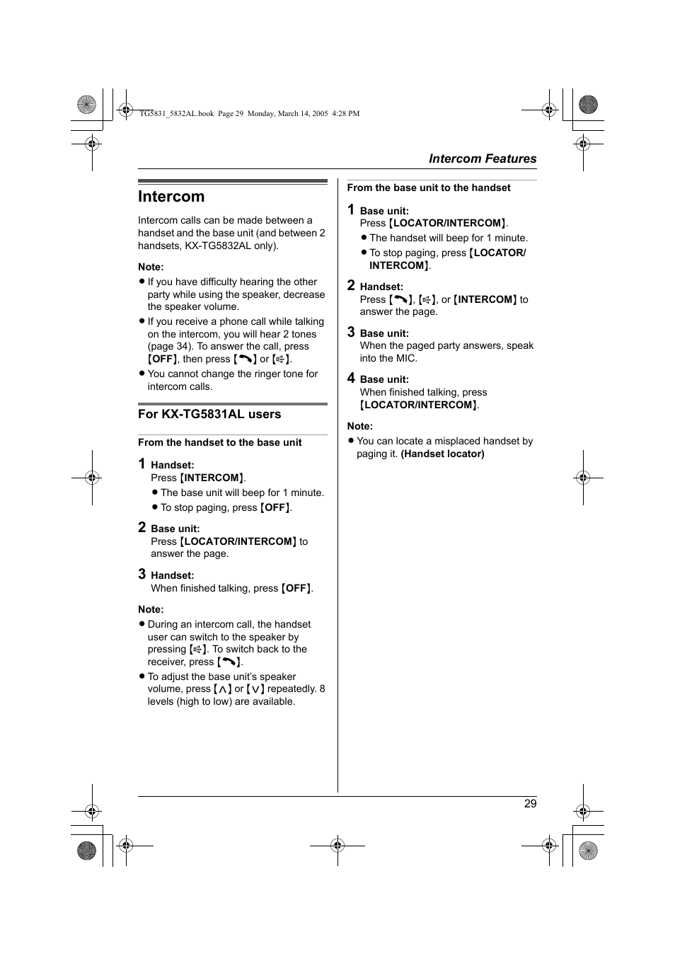 Intercom | Panasonic KX-TG5832AL User Manual | Page 29 / 68