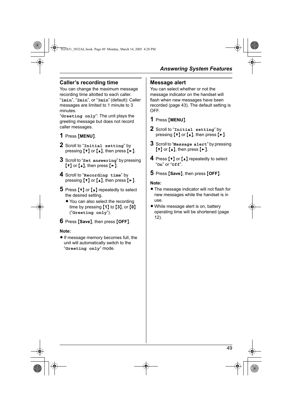 Panasonic KX-TG5832AL User Manual | Page 49 / 68