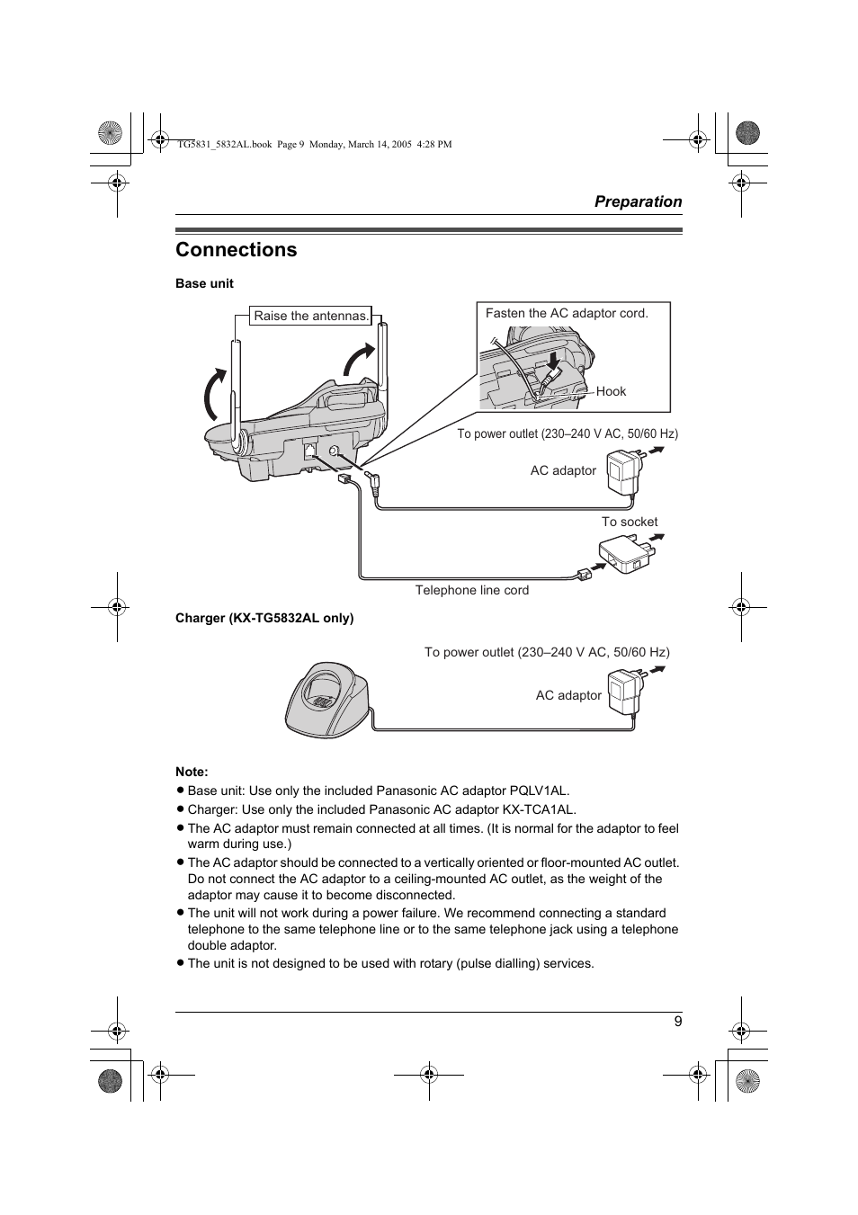 Connections | Panasonic KX-TG5832AL User Manual | Page 9 / 68