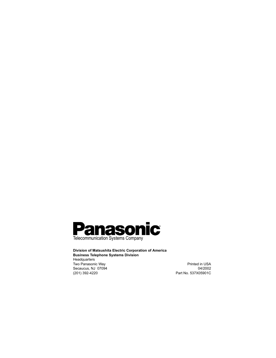 Telecommunication systems company | Panasonic DBS 576 User Manual | Page 18 / 18