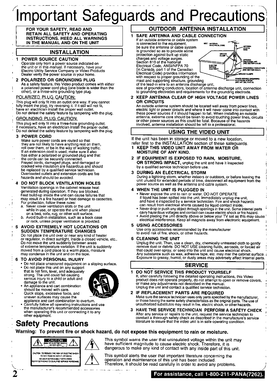 Important safeguards and precautions, Safety precautions | Panasonic OMNIVISION PV-S9670 User Manual | Page 2 / 56