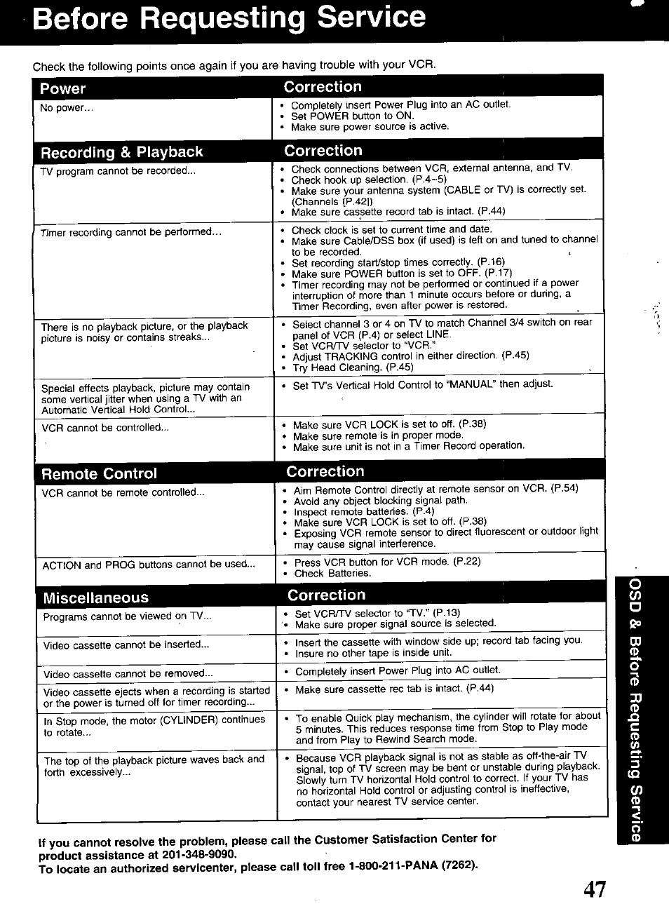 Before requesting service | Panasonic OMNIVISION PV-S9670 User Manual | Page 47 / 56
