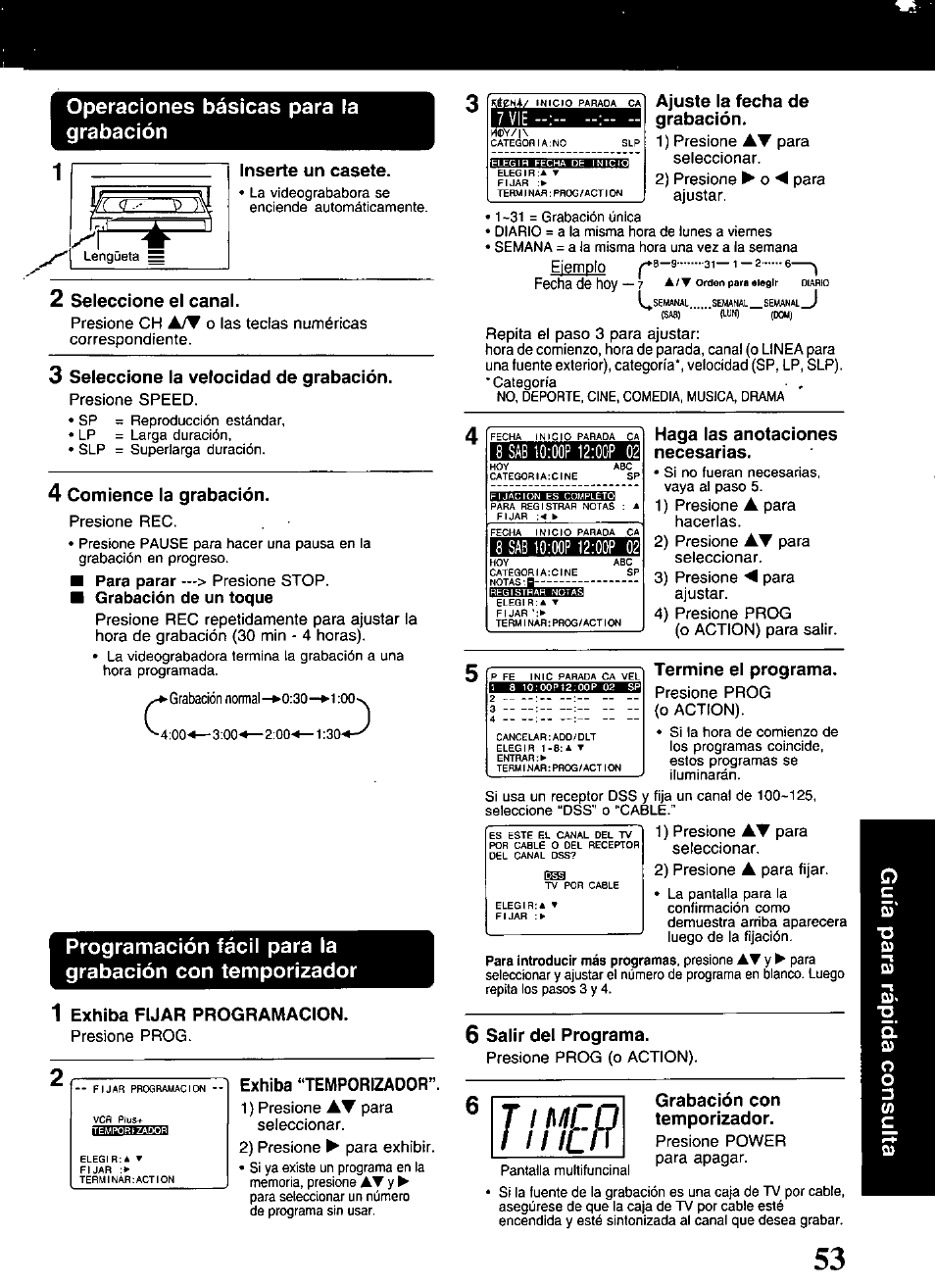 Operaciones básicas para la grabación | Panasonic OMNIVISION PV-S9670 User Manual | Page 53 / 56