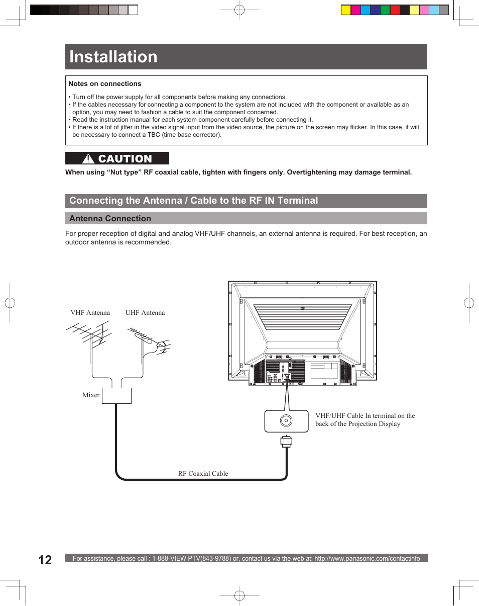 Installation, Caution | Panasonic PT-56LCX16 User Manual | Page 12 / 80