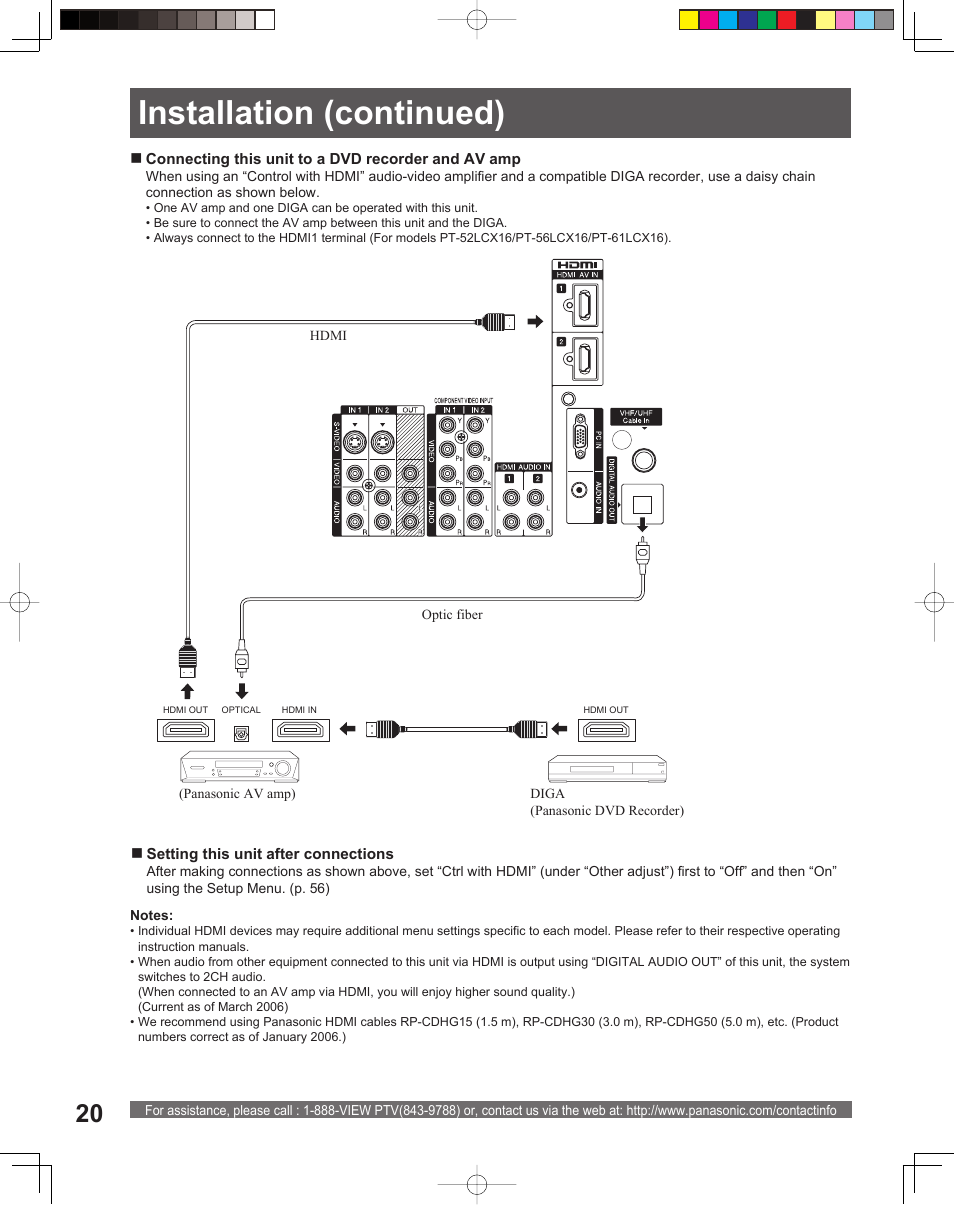 Installation (continued) | Panasonic PT-56LCX16 User Manual | Page 20 / 80