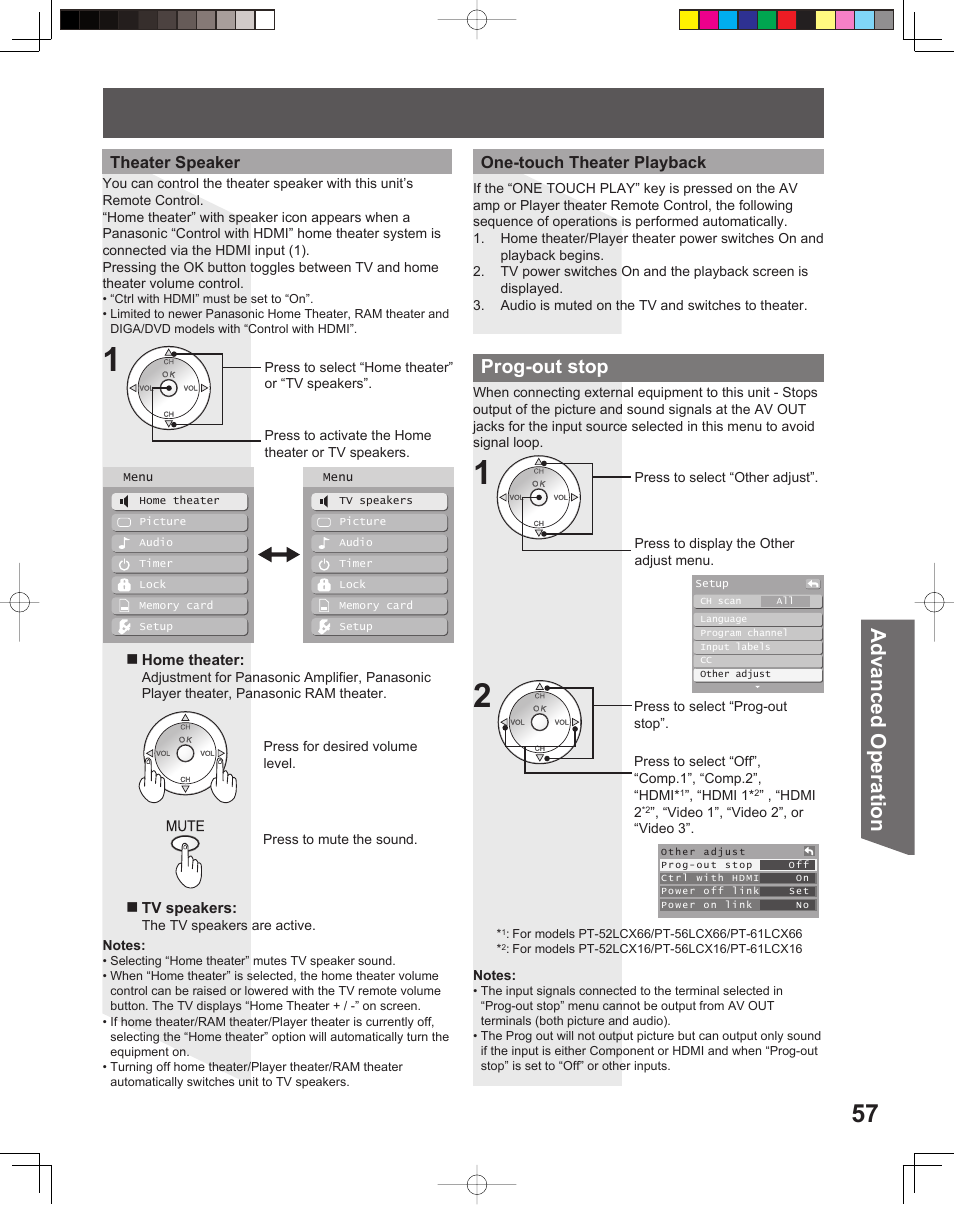 Advanced op er a tion, Prog-out stop | Panasonic PT-56LCX16 User Manual | Page 57 / 80