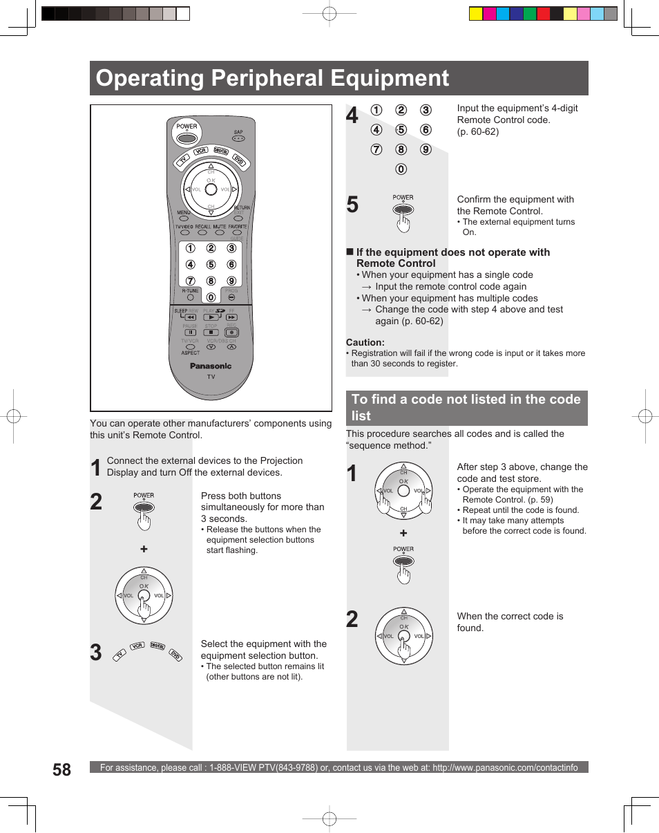 Operating peripheral equipment, Operating peripheral equipment 1 | Panasonic PT-56LCX16 User Manual | Page 58 / 80