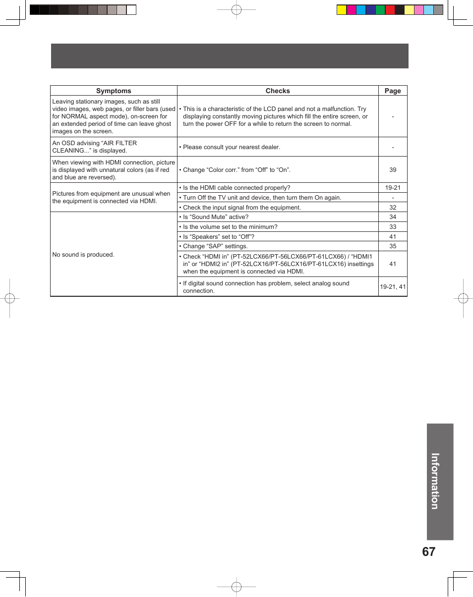 Information | Panasonic PT-56LCX16 User Manual | Page 67 / 80